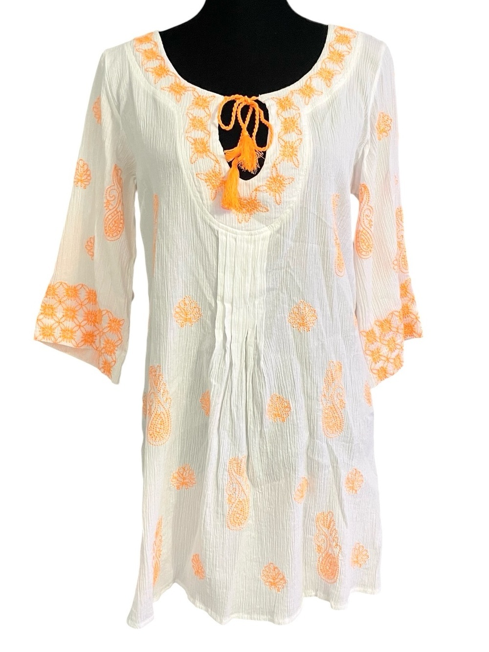 Trina Turk Playa Del Rey Tunic Cover-Up White Orange Gauze Swim Cotton Medium
